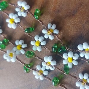 Handcrafted Daisy Necklace with Delicate Beads, 18 Inches, Rust Belt Raised